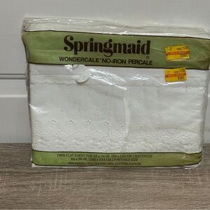 Springmaid Wondercale Twin Flat Sheet NoIron Percale Biltmore Lace VTG NOS White